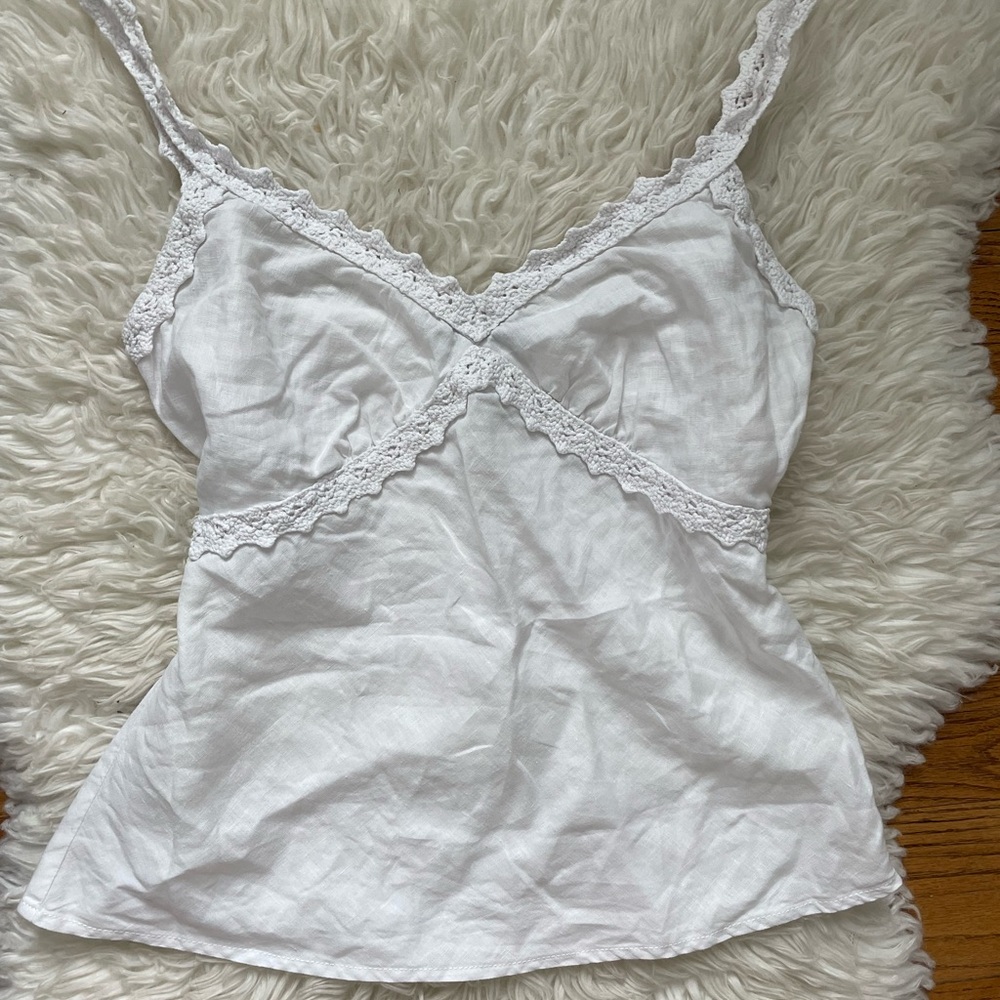 Linen Crochet White Tank Top